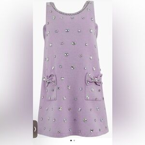 LAVENDER CRYSTAL HEART DENIM BOW DRESS